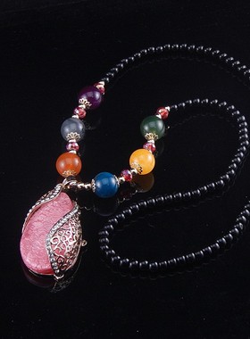 钱包彩色树脂水钻吊坠圆珠链项链