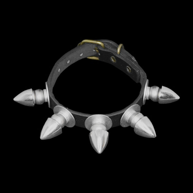 宽大合金夸张莲蓬钉塑料圆球垫片黑色朋克窄皮手链装饰品手镯手环