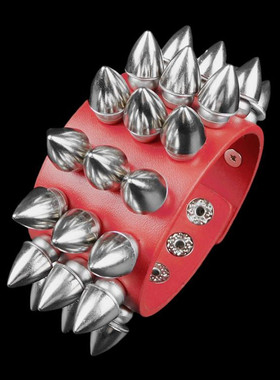 宽大莲蓬铆钉灰色塑料圆球红手链