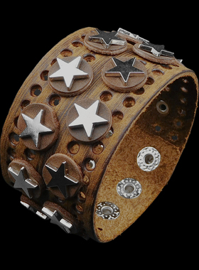 银色合金五角星小爱心咖啡棕色复古圆形垫片朋克手链饰品手镯手环