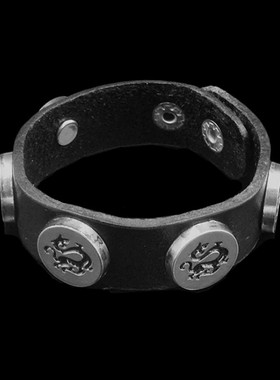 古方饰银色圆扣飞龙霸气皮质手链