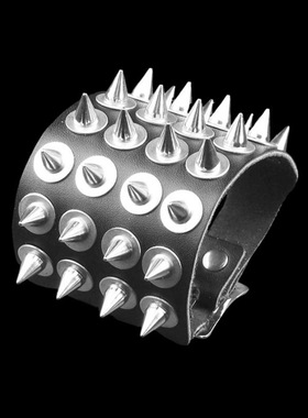 圆锥钉圆形垫片黑暗宽柔软皮手链