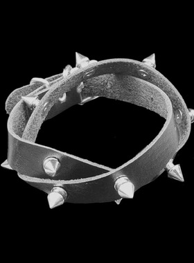 PU皮双层尖刺铆钉朋克针扣软手链