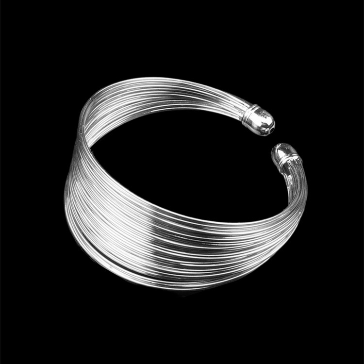 时尚优雅吸睛闪亮钢丝开口银色弹性手镯欧美手环潮夸张个性装饰品