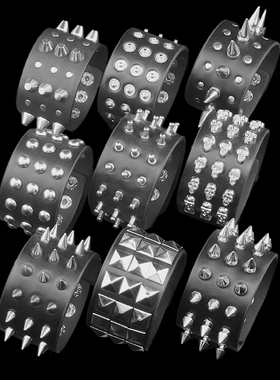 铆钉骷髅个性带刺夸张个性朋克手链男女手镯摇滚搭配饰品皮质手环