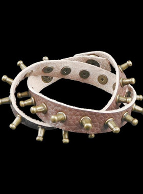 棕色柔软超纤皮朋克奶嘴铆钉手链