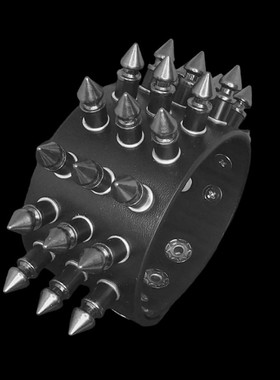 尖刺铆钉塑料圆柱PU皮黑朋克手链