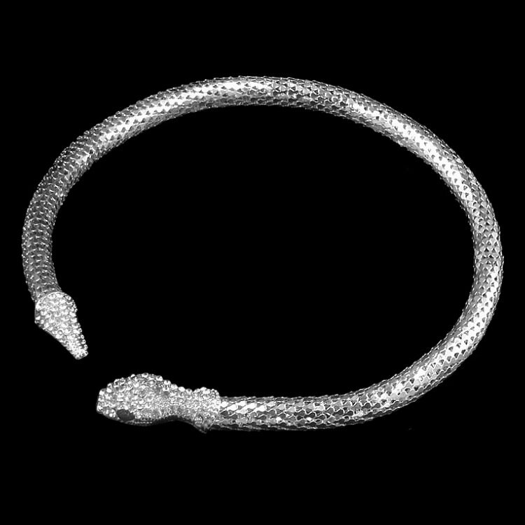 银色闪亮开口环形个性化水钻金属弹性钢丝蛇头尾项圈项链女男饰品