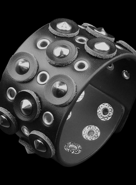 黑圆盘孔眼个性百搭孔眼朋克手链