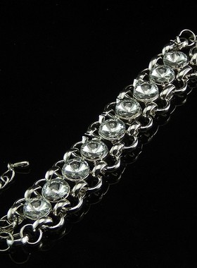 复古银色合金超大重量感水钻手链