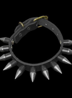 枪黑色铆钉塑料圆柱朋克窄皮手链