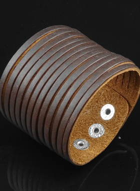 潮超宽柔软面条咖啡棕色牛皮手链