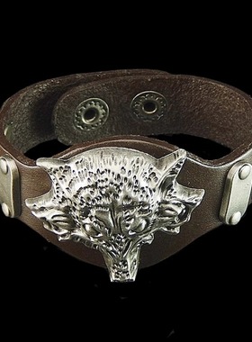 皮带式霸气朋克风男士灰狼头手链