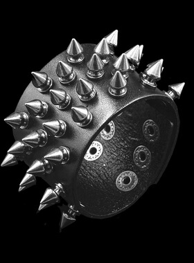 枪黑色尖子弹头铆钉密集黑牛皮朋克手链男女搭配饰品手镯恶魔手环