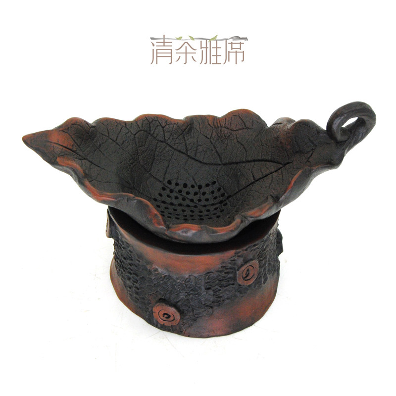云南建水紫陶仿生树桩树叶紫陶茶漏茶滤茶叶过滤器套组 茶道零配