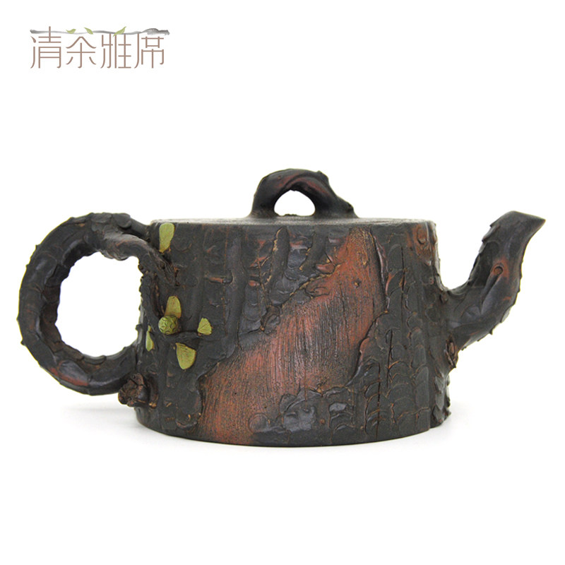 云南建水紫陶壶名家仁烨堂明仁紫陶纯手工井栏树桩壶 茶壶茶具