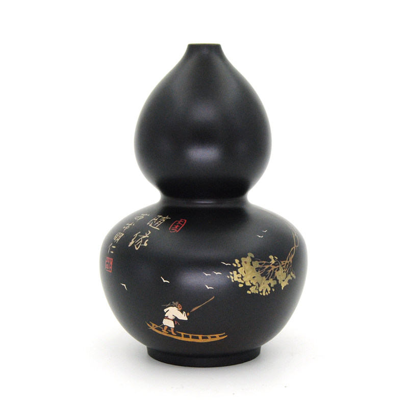 建水紫陶壶名家仁烨堂明仁全手工精品葫芦小花瓶花插梅瓶茶道零配
