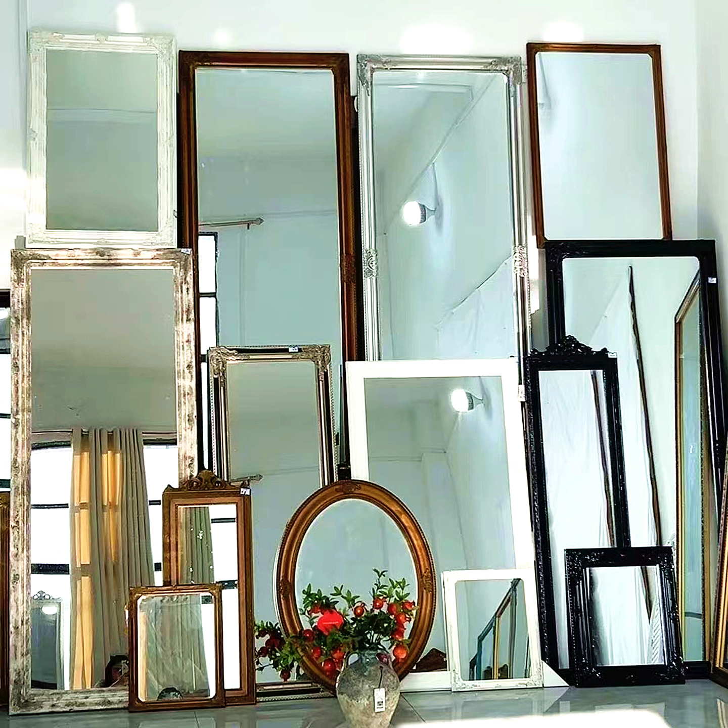 欧式复古风实木做旧全身镜家居民宿酒店落地穿衣镜卫生间梳妆挂镜