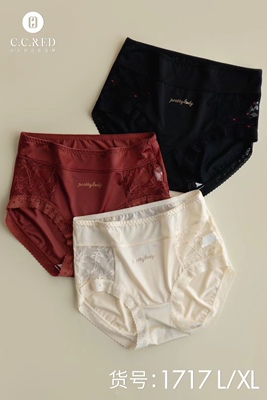 高腰轻奢绸缎蕾丝内裤CCRED