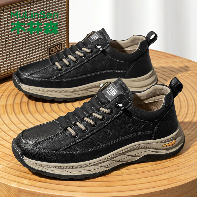 木林森男鞋2025春秋软底透气休闲鞋男款懒人厚底潮百搭运动跑步鞋