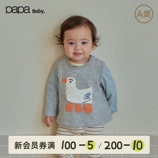 papa爬爬春季 宝宝马甲新品 男女宝软糯可爱休闲卡通上衣 糯米棉
