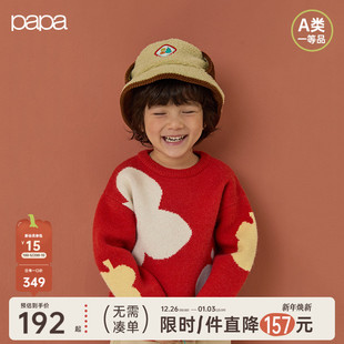 papa爬爬春秋季 儿童毛衣男女童提花上衣保暖红色喜庆新年