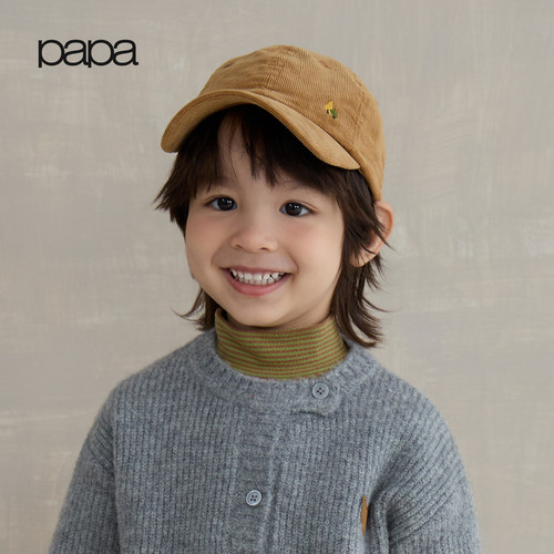 papa爬爬男女童灯芯绒鸭舌帽子