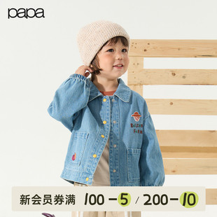 papa爬爬秋季 儿童牛仔外套男女童洋气刺绣宽松童装 上衣 新品