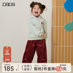 儿童卫衣男女童连帽粒粒绒上衣保暖小马印花 papa爬爬冬季 新品