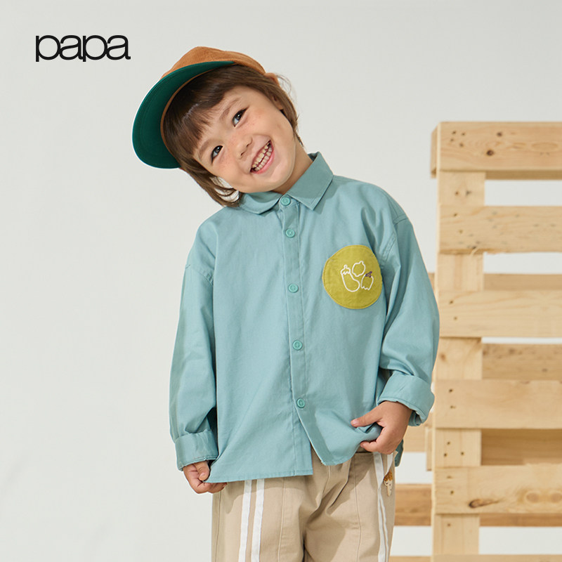 papa爬爬秋季儿童衬衫外套纯棉图片