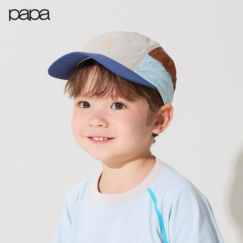 【唐果同款】papa爬爬春季儿童帽子男女童拼色百搭松紧带鸭舌帽