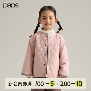 papa爬爬冬季 儿童棉服女童双色两面穿外套洋气撞色百搭 新品