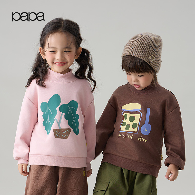papa秋季男女童印花卫衣可爱百搭