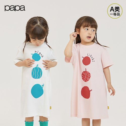 papa儿童连衣裙水果印花T恤裙