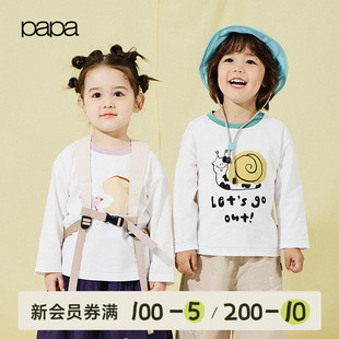 儿童长袖 新品 papa爬爬春季 内搭男女童纯棉圆领印花 T恤打底衫