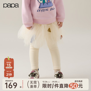 儿童裤 papa爬爬冬季 子假两件女童加绒保暖纱裙拼接打底裤 新品