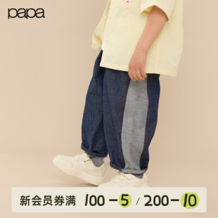 子男女童撞色软牛仔长裤 外出洋气时髦 儿童裤 papa爬爬春季