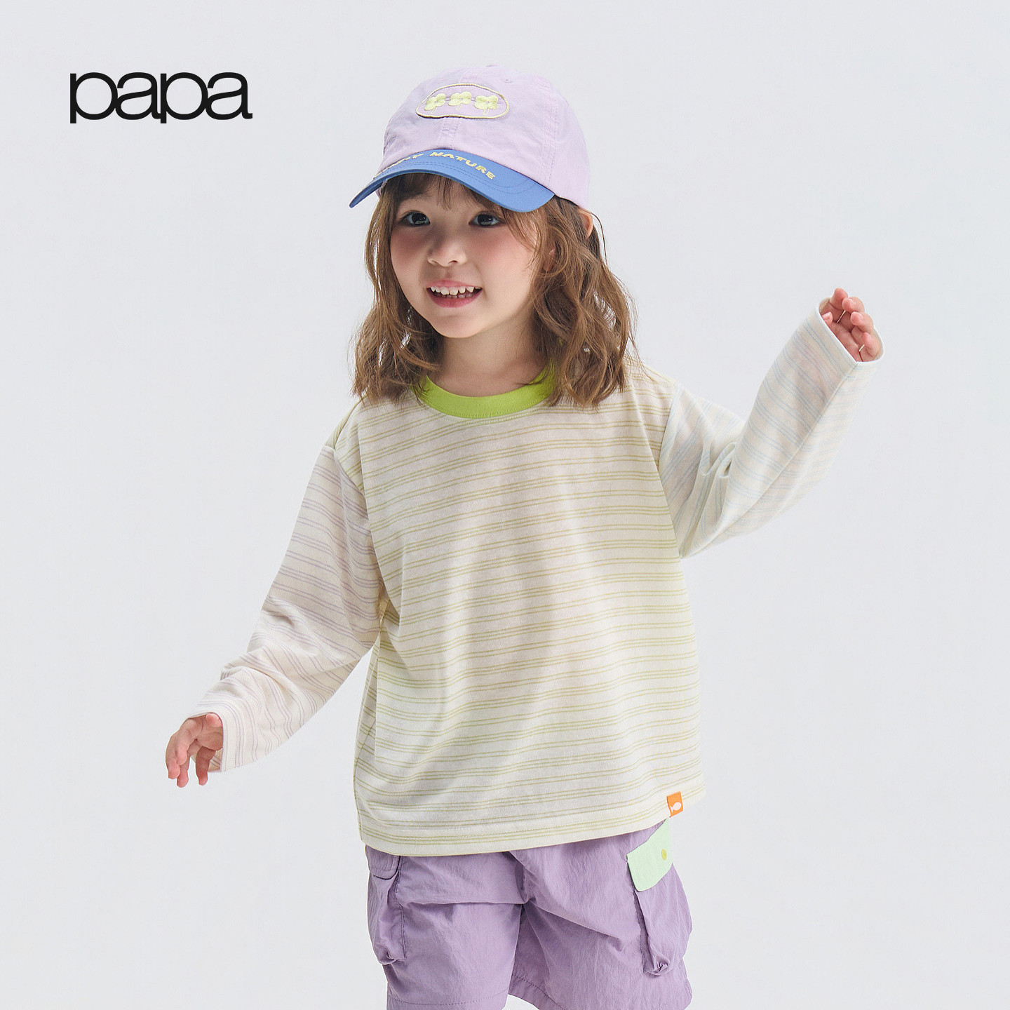 【新品】papa爬爬夏季男女童轻薄t恤长袖细条纹透气防晒上衣罩衫