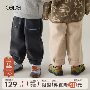 儿童裤 papa爬爬冬季 子男女加绒加厚休闲宽松防风束脚长裤 新品