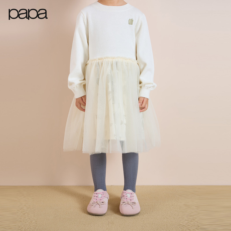 papa爬爬儿童连衣裙毛织长袖裙子