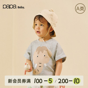 papa爬爬夏季 宝宝T恤男女宝纯棉宽松柔软透气印花上衣 新品