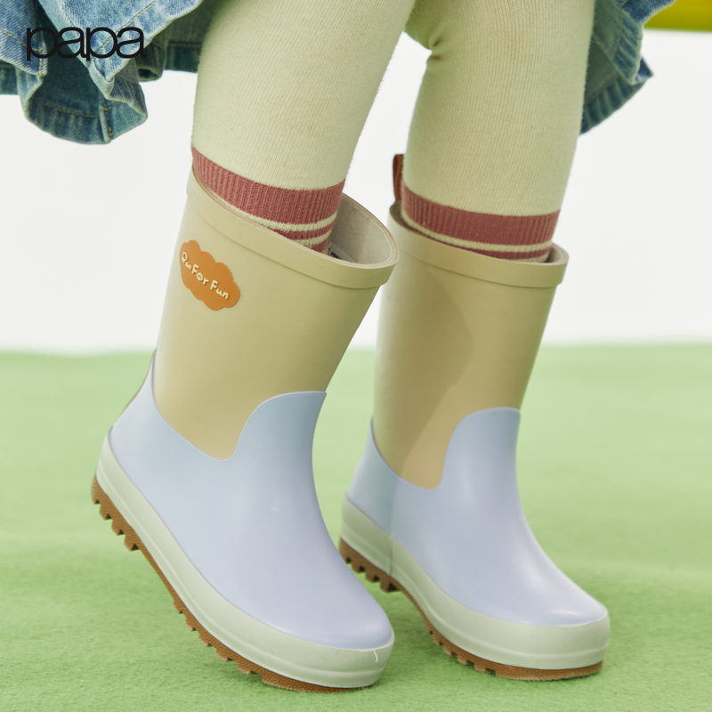 papa爬爬四季儿童撞色雨靴