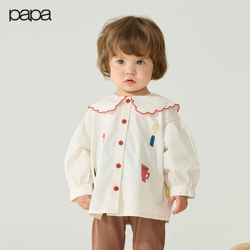【商场同款】papa爬爬秋季儿童衬衫女童长袖上衣甜美可爱