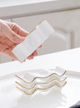 骨瓷描金波浪筷架4个装筷托酒店商用勺子架托家用餐桌筷勺收纳架