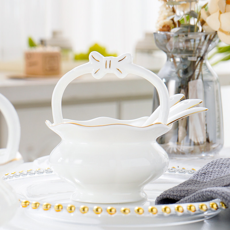 家用骨瓷勺子笼创意描金花篮汤勺收纳厨房叉勺篓筷篓勺子筒餐具笼,餐饮具,餐具笼/架,淘宝优惠券,粉丝福利购,淘宝优惠卷