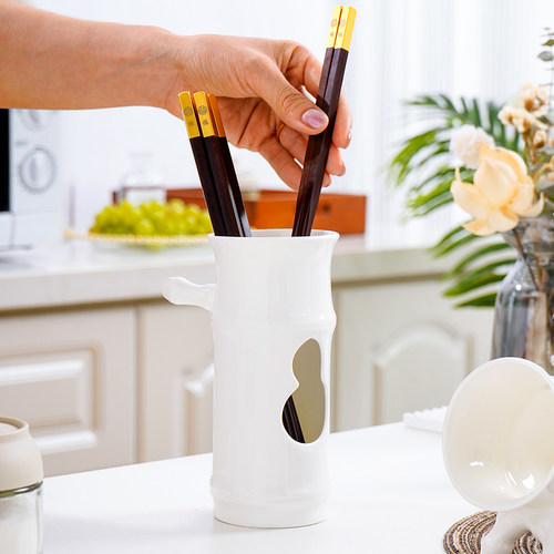 筷子筒骨瓷竹节收纳筒沥水防尘