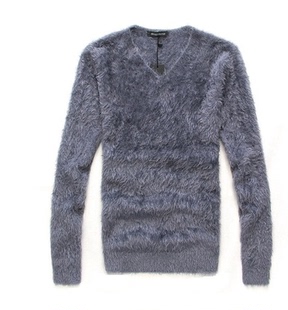 修身 包邮 长毛毛衣毛绒绒毛男V领羊毛衫 厚潮 打底衫 秋冬韩版