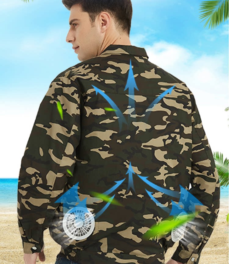 夏季降温空调服带风扇的衣服防暑制冷电焊工地迷彩劳保工作服男装