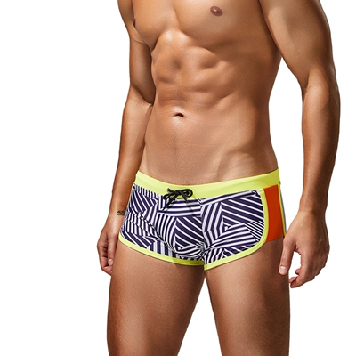 男士平角泳裤低腰条纹游泳裤
