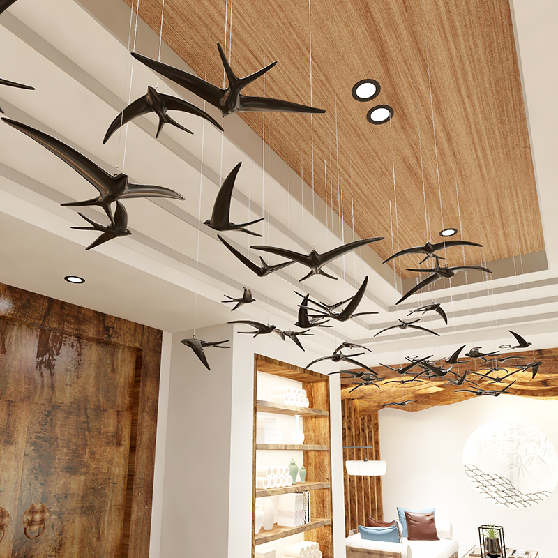 酒店会所商场燕窝店餐厅装饰空中吊饰悬吊燕子挂饰电镀小鸟挂件